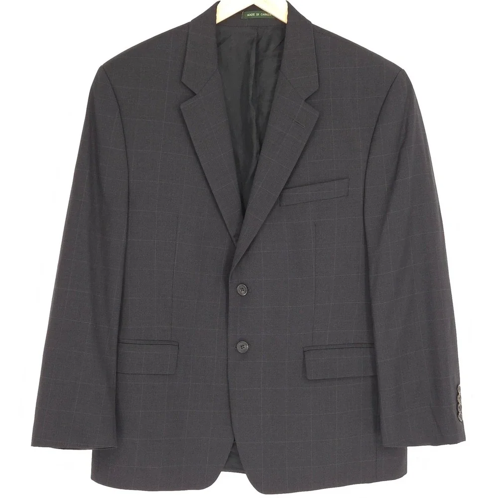 Lauren Ralph Lauren Wool Blazer Mens 42R‎ Charcoal Gray Glen Plaid 100% Wool